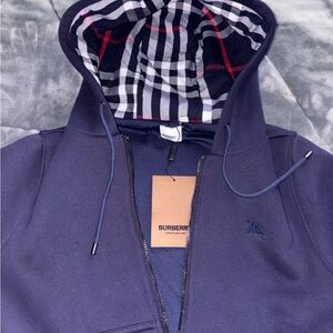 Burberry Blue Hoodie with Iconic Plaid Lining